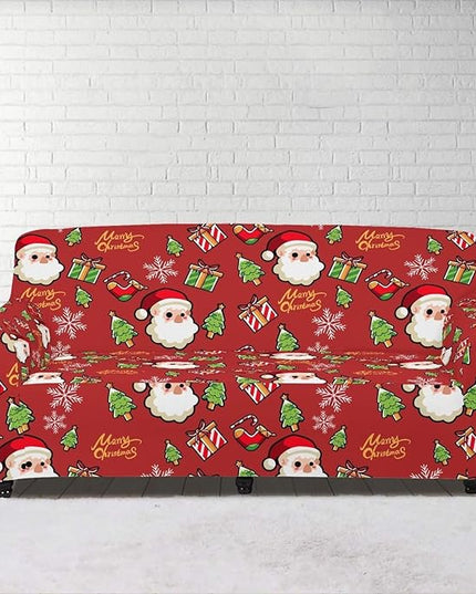 FKELYI Christmas Decor Red Sofa Slipcover for Living Room Santa Claus Sofa Couch Cover with Elastic Bottom Non-Slip Furniture Protector L FKELYI