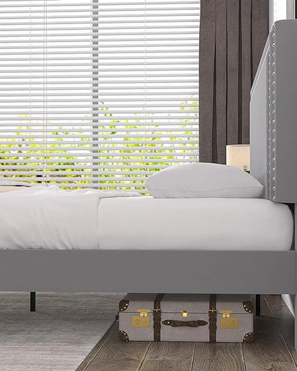 VECELO Queen Size Platform Bed Frame with Adjustable Upholstered Headboard, Modern Mattress Foundation,Strong Wood Slat Support, No Box Spring Needed, Easy Assembly - LeafyLoom