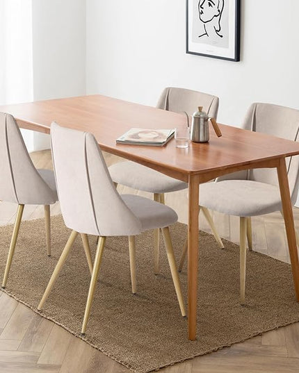 FurnitureR Dining Chairs Set of 2, Fabric Side Chairs Upholstered Living Room Accent Chair with Soft Seat/Metal Legs, Mid-Back Armless Chairs for Home Kitchen Restaurant, Beige - LeafyLoom