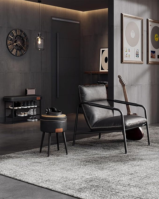 VASAGLE EKHO Collection - Accent Chair, Metal Framed Armchair, Synthetic Leather with Stitching, Mid-Century Modern, Sling Chair for Living, Bedroom, Reading Room, Lounge, Ink Black ULAC014B01 - LeafyLoom