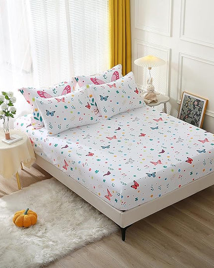 Girls Butterfly Comforter Set Queen Size 7 Piece Bed in A Bag Colorful Flowers Leaves Bedding Set for Kids Teens Super Soft All Season - LeafyLoom