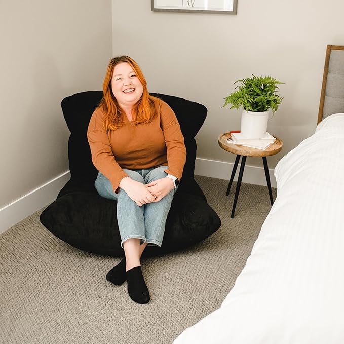 Big Joe Roma Bean Bag Chair, Black Plush, Soft Polyester, 3 feet - LeafyLoom