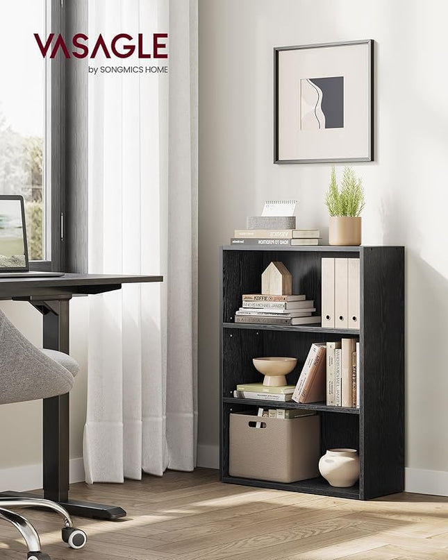 VASAGLE Bookshelf, 23.6 Inches Wide, 3-Tier Open Bookcase with Adjustable Storage Shelves, Floor Standing Unit, Ebony Black ULBC163T56 - LeafyLoom