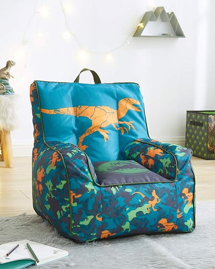 Idea Nuova Jurassic World 2 Kids Nylon Bean Bag Chair with Piping & Top Carry Handle, Blue, 18" H x 18" W - LeafyLoom
