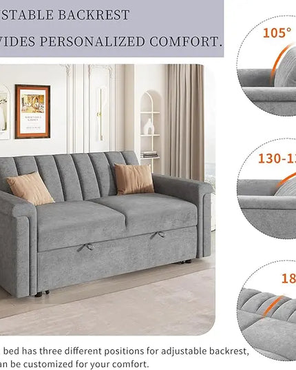 3 in 1 Multi-Functional Futon Loveseat Pull Out Sleeper Couch Bed, Corduroy Upholstery Convertible Lounge Sofa Daybed,Recliner Love Seat with Adjustable Backrest for Living Room,Office,RV - LeafyLoom