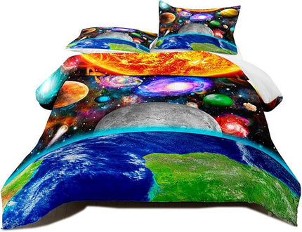 Space Comforter Set Full Solar System Bedding Full Comforter Sets Galaxy Outer Space Bedroom Decor for Boys Bed Set Full Size Earth Planet Quilt Set with 1 Comforter 2 Pillowcases - LeafyLoom