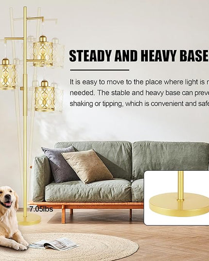68" Gold Floor Lamp, Dimmable Industrial Floor Lamps for Living Room, 3 Light Rustic Standing Tall Lamp Including 3 PCS 6W E26 Bulbs, Farmhouse Tree Floor Lamp for Bedrooms, Office, Bar - LeafyLoom