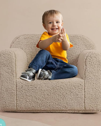 Kids Snuggly-Soft Sherpa Chair, Cuddly Toddler Foam Chair for Boys and Girls, Light Grey - LeafyLoom