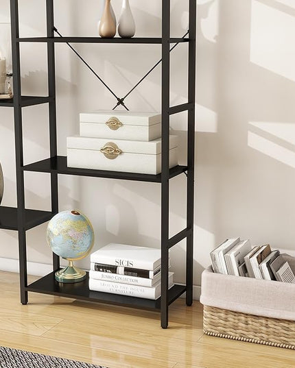 Panana Triple 4 tier bookshelf, Industrial Bookcase with 11 Open Display Shelves Wide Book Shelf Book Case with Metal Frame for Living Room Home Office (Black) - LeafyLoom