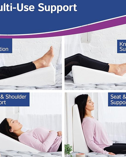 Bed Wedge Pillow With Memory Foam Top 7.5in - Ideal For Comfortable, Restful Sleeping - Wedge Pillow Neck & Back Pain Relief, Acid Reflux, Snoring, Heartburn, Allergies - Versatile & Washable Cover - LeafyLoom