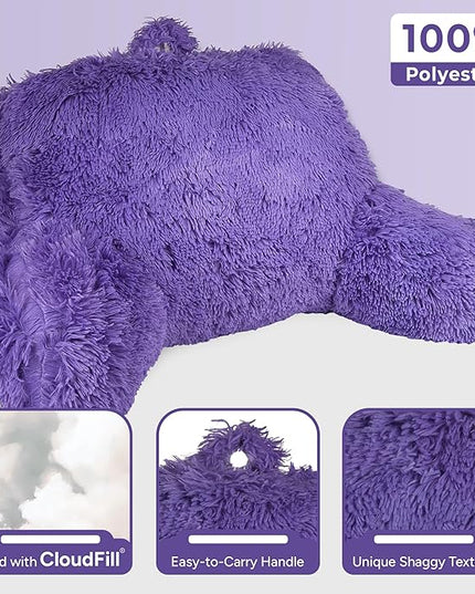 Klear Vu Shaggy Reading Pillow Back Rest Body Pillow for Adults and Kids, Lumbar and Arm Support on Bed, Chair, Couch, Sofa and Floor, 30" x 21", One Size, Purple Rain - LeafyLoom