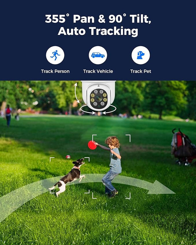 Hiseeu 2Pcs 5MP Security Camera PTZ Wireless Cameras Two Way Vioice Surveillance Camera Full Color Night Vision, IP66 Waterproof 24/7 Record for Outdoor Home Security Compatible Alexa Hiseeu