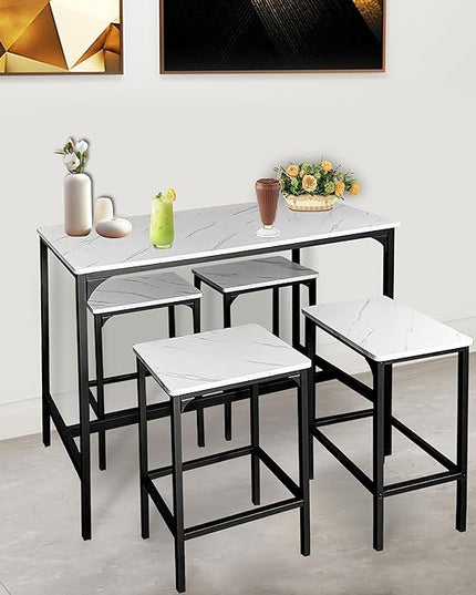 AT-VALY 5-Piece Bar Table Set with 4 Stools,Dining Room Table Set,Small Spaces (Black & White) - LeafyLoom