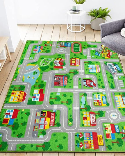 Kids Carpet Playmat Car Play Rug City Life Traffic Road Kids Rug 5' x 6'6" Large Children Educational & Game Area Rug for Toddler Boys Bedroom Playroom Classroom - LeafyLoom
