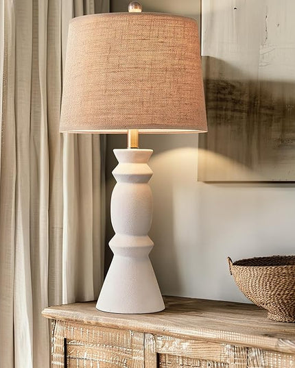 Oneach 25.75'' Farmhouse Ceramic Table Lamp for Living Room, Rustic White Bedside Lamps for Bedroom, Nightstand, Dining Room, Office, Table Decor… - LeafyLoom