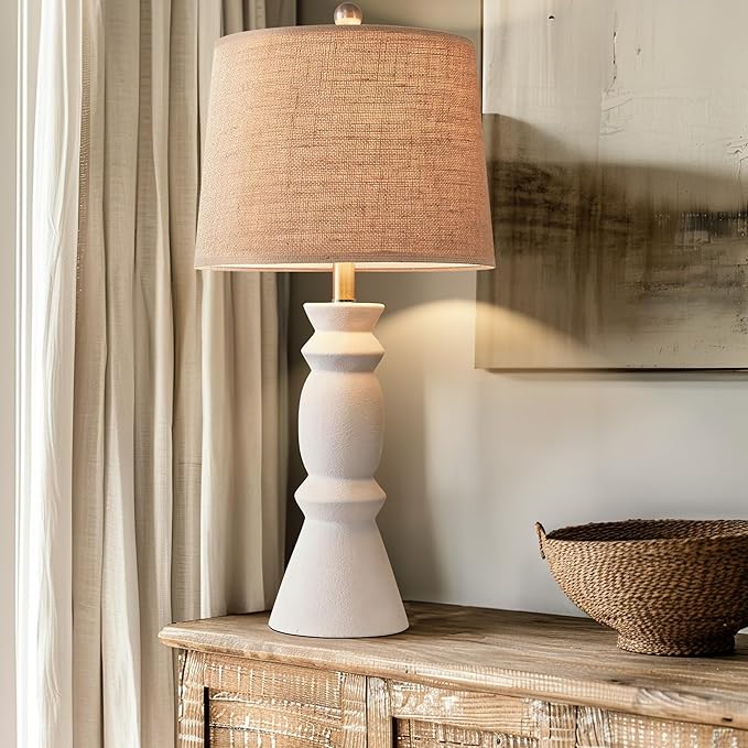 Oneach 25.75'' Farmhouse Ceramic Table Lamp for Living Room, Rustic White Bedside Lamps for Bedroom, Nightstand, Dining Room, Office, Table Decor… - LeafyLoom