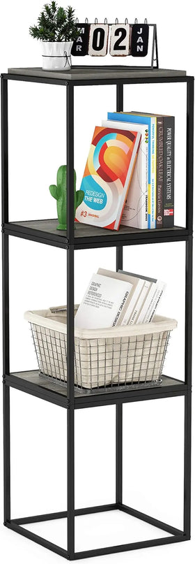 Furinno Moretti Cube Modern Stackable End Table Shelf, French Oak Grey - LeafyLoom