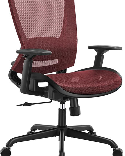 Mesh Office Chair,Ergonomic Computer Desk Chair,Sturdy Task Chair- Adjustable Lumbar Support & Armrests,Tilt Function,Comfort Wide Seat,Swivel Home Office Chair (Red) - LeafyLoom