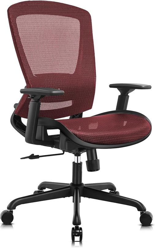Mesh Office Chair,Ergonomic Computer Desk Chair,Sturdy Task Chair- Adjustable Lumbar Support & Armrests,Tilt Function,Comfort Wide Seat,Swivel Home Office Chair (Red) - LeafyLoom