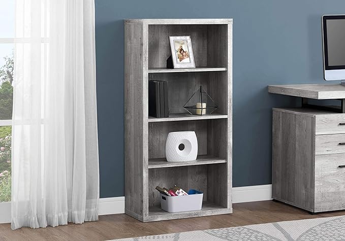 Monarch Specialties Bookcase - Sturdy Etagere with 3 Adjustable Book Shelves - 48”H (Grey) - LeafyLoom