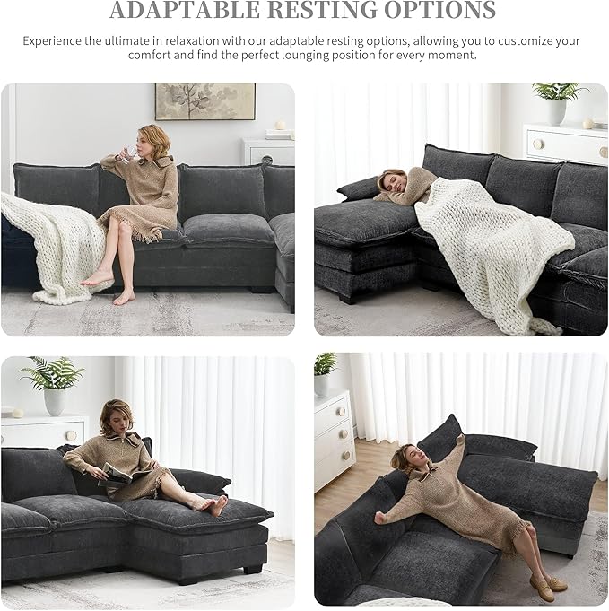 118" Sectional Sofa, L-Shaped Couch Set with Double Cushions and Chaise Lounge, 5-seat Upholstered Indoor Furniture for Living Room, Apartment, Office, 118inch, Gray - LeafyLoom