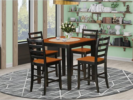 East West Furniture PBFA5-BLK-W 5 Piece Kitchen Counter Height Set Includes a Square Pub Table and 4 Dining Room Chairs, 36x36 Inch, Black & Cherry - LeafyLoom
