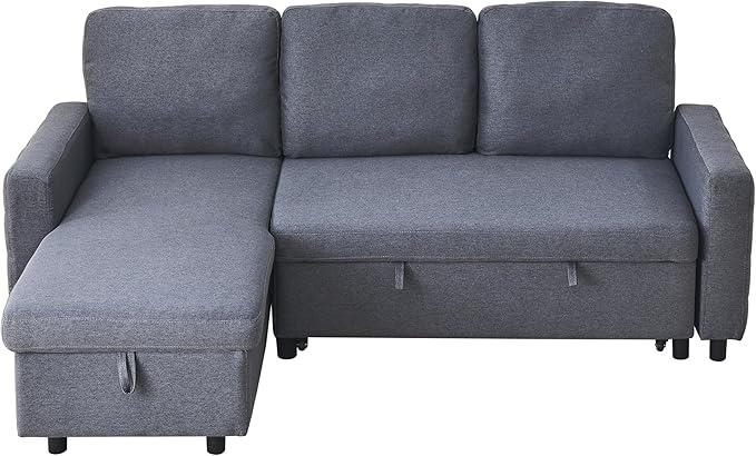 3 Seater Convertible Sectional Sofa with Reversible Chaise Lounge and Pull Out Sofabed, L Shaped Corner Couches with Storage , Comfy Linen Upholstered Sofa&Couches for Living Room Furniture Sets - LeafyLoom