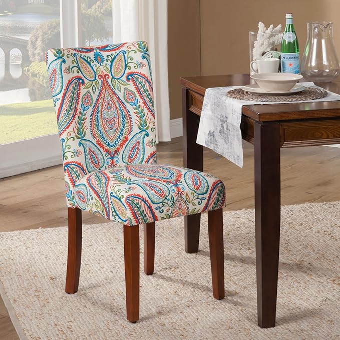 HomePop Parsons Classic Upholstered Accent Dining Chair, Set of 2, Colorful Paisley - LeafyLoom