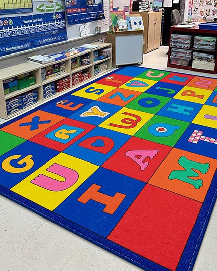 LIVEBOX ABC Rug Kids Rug for Classroom, Washable Classroom Carpet for School, Nursery, Colorful Children's Classroom Area Rugs Non-Slip Alphabet Mat for Home Learning,13'x7'5"(Seats-24) - LeafyLoom