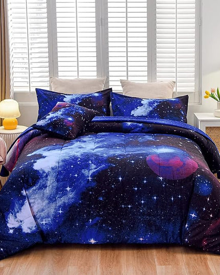 A Nice Night Galaxy 6Pcs Bedding Sets Outer Space Comforter Bed in a Bag 3D Printed Quilt,for Children Boy Girl Teen Kids,Full 6Pcs - LeafyLoom