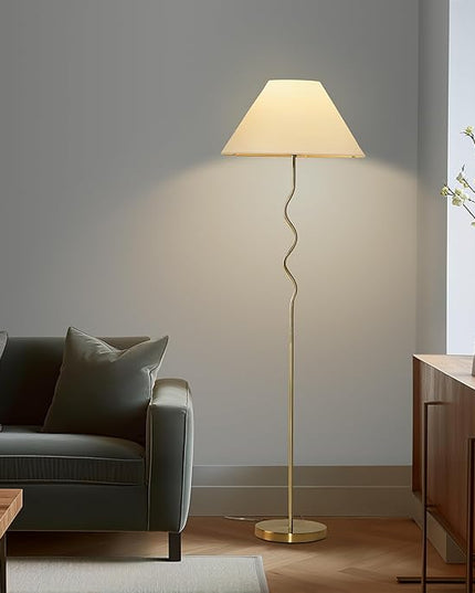 Brightech Squiggle Standing Floor Lamp – Tall Modern Corner Lamp with LED Light Bulb for Bedroom, Living Room, Office – Boho Mid Century Modern Zig Zag Pole Lamp with A-Line Open Shade – Gold/Brass - LeafyLoom