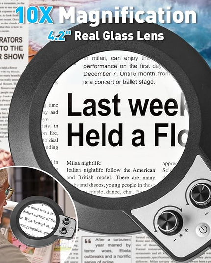 10X Magnifying Glass with Light, KIRKAS Any Color Modes & Stepless Dimming LED Magnifying Lamp with Clamp, Hands Free Lighted Magnifier Glass Lens for Crafts Hobby Reading Painting Close Work - LeafyLoom