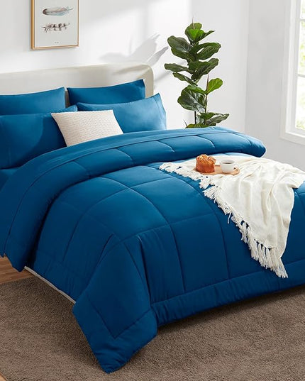 CozyLux Queen Size Comforter Set - 7 Pieces Bed in a Bag Set Teal, Bedding Sets Queen with All Season Quilted Comforter, Flat Sheet, Fitted Sheet, Pillowcases, Teal, Queen - LeafyLoom