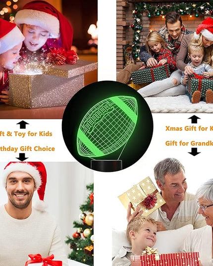 FULLOSUN Football 3D Night Light, American Football 3D Illusion Lamp for Kids with Remote 16 Colors Changing, Creative Birthday Rugby Gifts for Boy Girl Bedroom Decoration - LeafyLoom