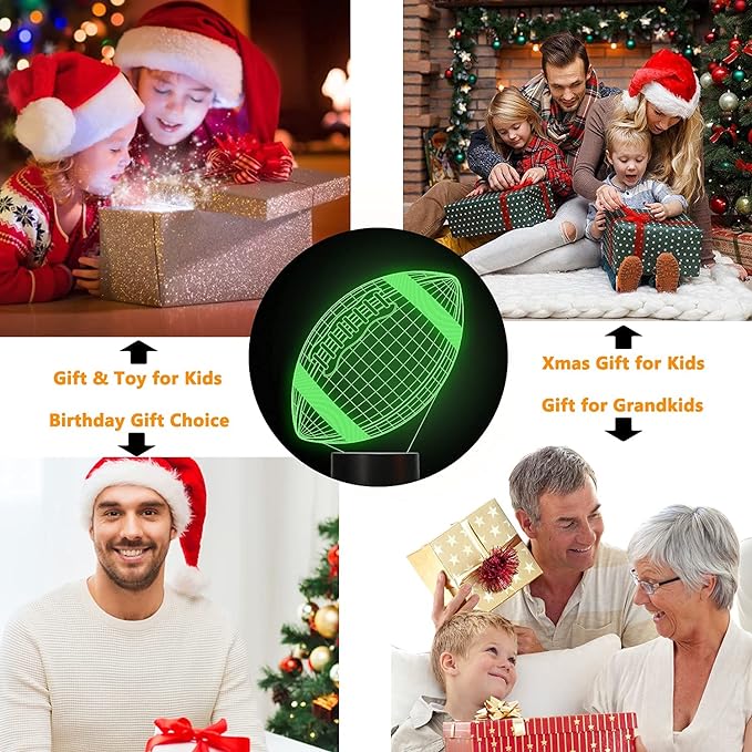 FULLOSUN Football 3D Night Light, American Football 3D Illusion Lamp for Kids with Remote 16 Colors Changing, Creative Birthday Rugby Gifts for Boy Girl Bedroom Decoration - LeafyLoom