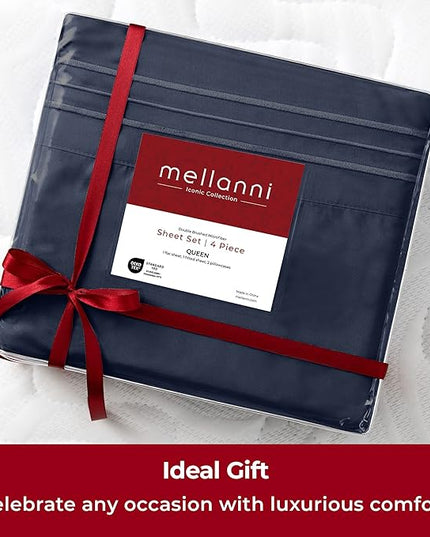 Mellanni Extra Deep Twin Sheets - 3 PC Iconic Collection Bedding Sheets & Pillowcases - Hotel Luxury, Ultra Soft, Cooling Bed Sheets - Extra Deep Pocket up to 21 inch (Twin, Navy Blue) - LeafyLoom