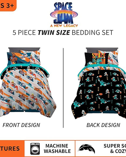 Franco Kids Bedding Super Soft Comforter and Sheet Set with Sham, 5 Piece Twin Size, Space Jam 2 A New Legacy - LeafyLoom