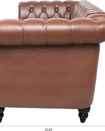 3-Seaters Living Room Clasic Chesterfield Sofa Couch Button Tufted PU Leather Upholstered Sofa&Couch with Luxury Roller Armrest Soild Wood Legs Movable Cushions & Nailhead Decor - LeafyLoom
