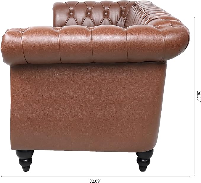 3-Seaters Living Room Clasic Chesterfield Sofa Couch Button Tufted PU Leather Upholstered Sofa&Couch with Luxury Roller Armrest Soild Wood Legs Movable Cushions & Nailhead Decor - LeafyLoom