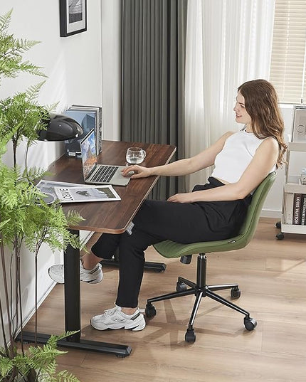 YOUTASTE Office Chair Armless Desk Chair Small Computer Swivel Rolling Chair with Wheels, Modern Upholstered PU Leather Computer Task Chair, Adjustable Home Office Desk Chairs, Olive Green - LeafyLoom
