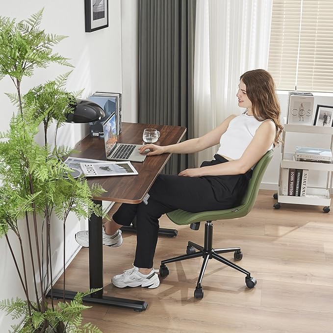 YOUTASTE Office Chair Armless Desk Chair Small Computer Swivel Rolling Chair with Wheels, Modern Upholstered PU Leather Computer Task Chair, Adjustable Home Office Desk Chairs, Olive Green - LeafyLoom