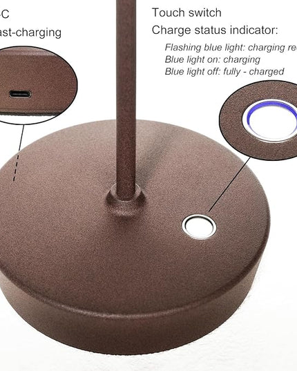 2 Pack Rechargeable Cordless Table Lamp Outdoor Portable LED Battery Operated Light - 3 Color Temperatures Touch Dimmable, IP54 Protection, Suitable for Indoor or Outside (Rust) - LeafyLoom
