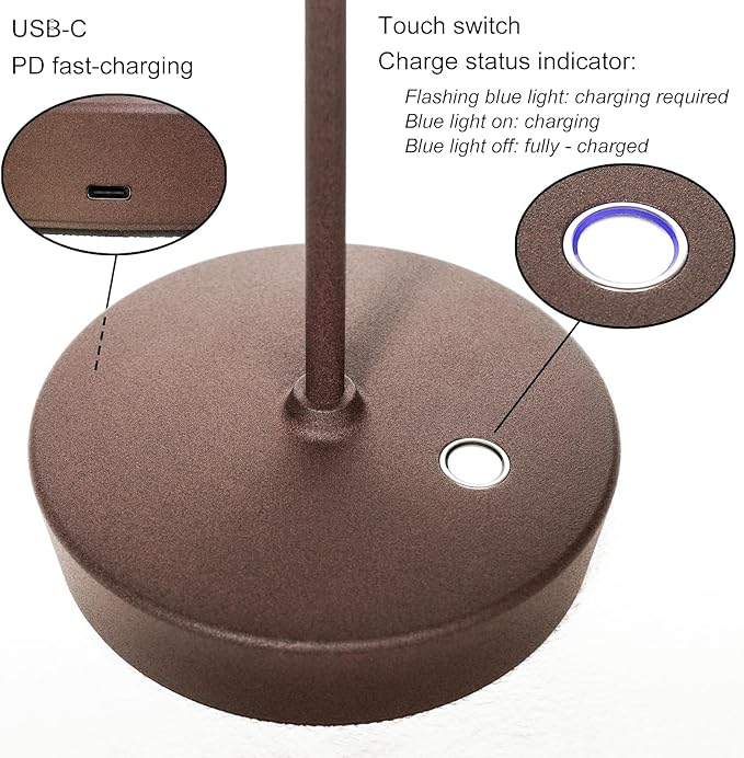 2 Pack Rechargeable Cordless Table Lamp Outdoor Portable LED Battery Operated Light - 3 Color Temperatures Touch Dimmable, IP54 Protection, Suitable for Indoor or Outside (Rust) - LeafyLoom