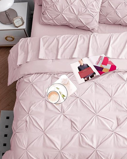 LANE LINEN Full Size Bed Set, 7 Piece Full Size Bed in a Bag Set, Soft Bedding Sets Full Size, Pintuck Full Bed Set, Full Size Comforter Sets for Girls with Sheets, Pillowcases & Shams - Sepia Rose - LeafyLoom