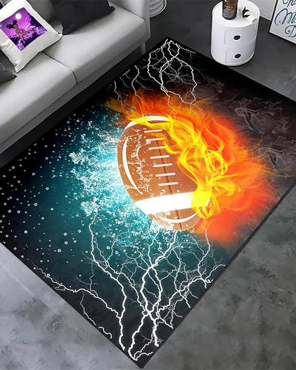 Football Rug Football Decor for Boys Bedroom Football Rug Water and Fire Cool Room Decoration Soccer Rug for Boys Room Football Printed Rug for Kids Room Playmat Rugs for Kids Room Living Room,4'×5' - LeafyLoom