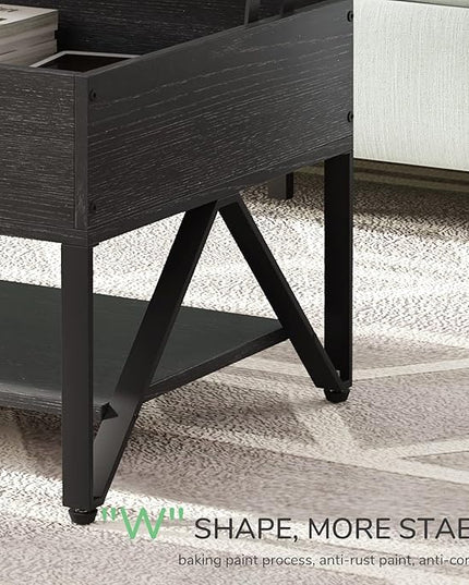 Novilla Lift Top Coffee Table with Storage 40 Inch Wood Lift Up Center Table for Living Room Tea Table with Hidden Compartment Rising Tabletop Table Cocktail Table, Black - LeafyLoom