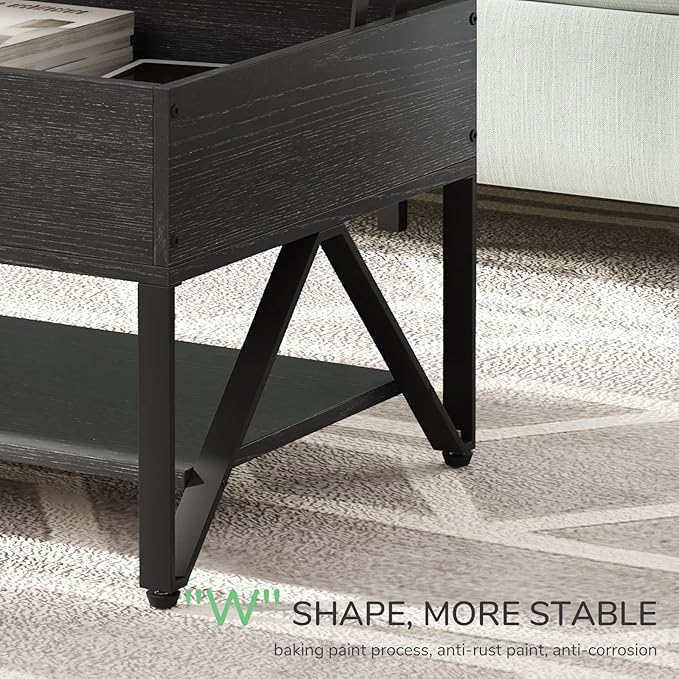 Novilla Lift Top Coffee Table with Storage 40 Inch Wood Lift Up Center Table for Living Room Tea Table with Hidden Compartment Rising Tabletop Table Cocktail Table, Black - LeafyLoom