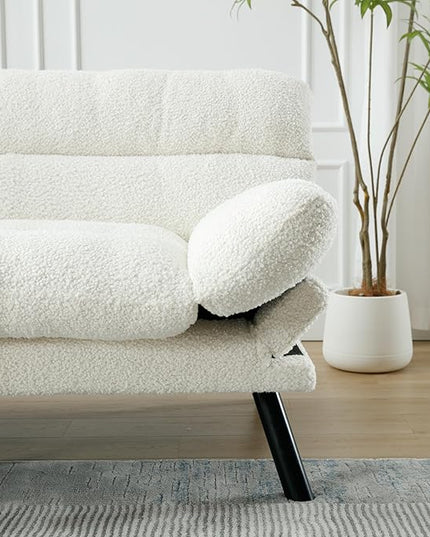 70.08" Modern Upholstered 2 Seaters Soft with Metal Feet,Accent Deep Seat Loveseat Double Sofas Couch w/Convertible Bed,for Dorm,Apartment,Studio,Office,White Teddy - LeafyLoom