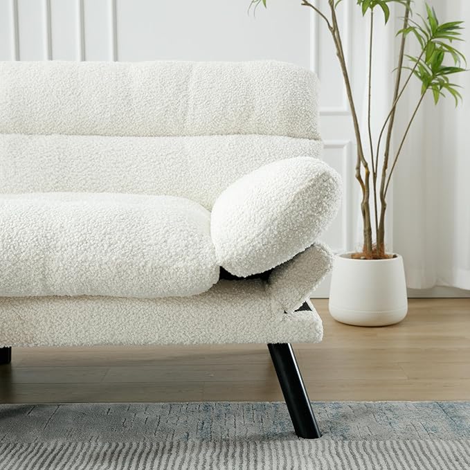 70.08" Modern Upholstered 2 Seaters Soft with Metal Feet,Accent Deep Seat Loveseat Double Sofas Couch w/Convertible Bed,for Dorm,Apartment,Studio,Office,White Teddy - LeafyLoom