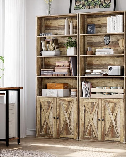 IRONCK Industrial Bookshelves and Bookcases with Doors Set of 2 Floor Standing 6 Shelf Display Storage Shelves 70 in Tall Bookcase for Home Office, Living Room - LeafyLoom